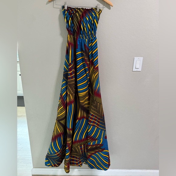 African Wax Print Strapless Maxi Dress – Multicolor (One Size) - Picture 1 of 5